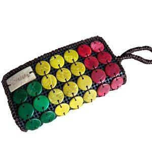 Colorful Beaded Wristlet handcrafted from coconut shells JAMAICA inscribed